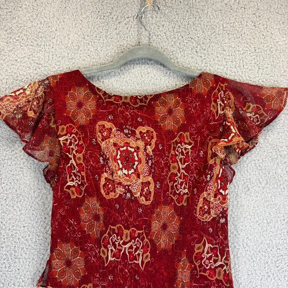 Y2k Dress Sz 8 Fairy Coquette Sheer Floral Stretch Ruffle Feminine Romantic VTG - Picture 12 of 13